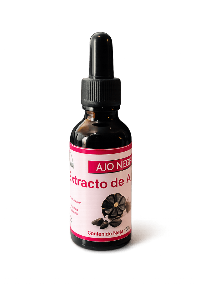 Extracto de Ajo Negro en frasco ámbar con gotero, 30 ml